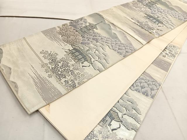 平和屋着物◎六通柄袋帯　唐織　萬葉の路　銀糸　正絹　逸品　BAAW1436mz