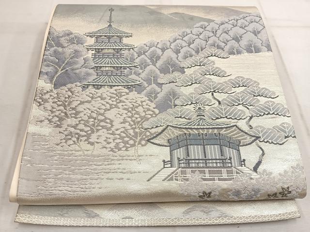 平和屋着物◎六通柄袋帯　唐織　萬葉の路　銀糸　正絹　逸品　BAAW1436mz