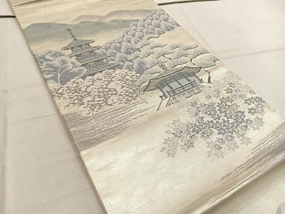 平和屋着物◎六通柄袋帯　唐織　萬葉の路　銀糸　正絹　逸品　BAAW1436mz