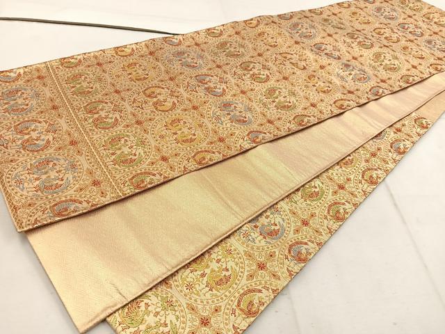 平和屋着物◎佐賀錦　六通柄袋帯　向かい鳥花文　金糸　正絹　逸品　BAAW1449mz
