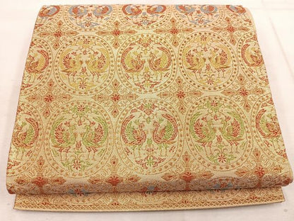 平和屋着物◎佐賀錦　六通柄袋帯　向かい鳥花文　金糸　正絹　逸品　BAAW1449mz