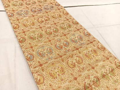 平和屋着物◎佐賀錦　六通柄袋帯　向かい鳥花文　金糸　正絹　逸品　BAAW1449mz