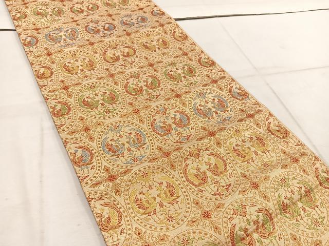 平和屋着物◎佐賀錦　六通柄袋帯　向かい鳥花文　金糸　正絹　逸品　BAAW1449mz