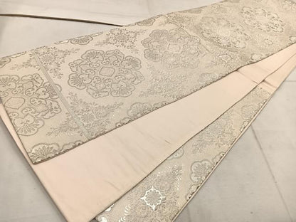 平和屋着物◎六通柄袋帯　唐織　正倉院花文　銀糸　正絹　逸品　BAAW1452mz