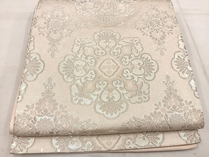 平和屋着物◎六通柄袋帯　唐織　正倉院花文　銀糸　正絹　逸品　BAAW1452mz