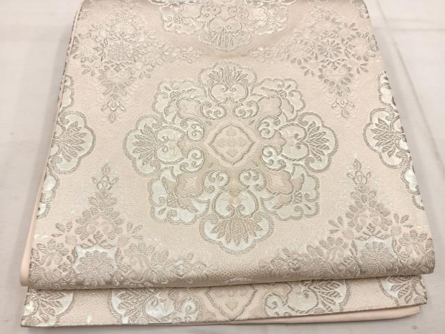 平和屋着物◎六通柄袋帯　唐織　正倉院花文　銀糸　正絹　逸品　BAAW1452mz