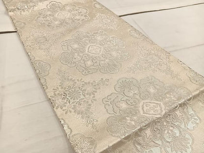 平和屋着物◎六通柄袋帯　唐織　正倉院花文　銀糸　正絹　逸品　BAAW1452mz