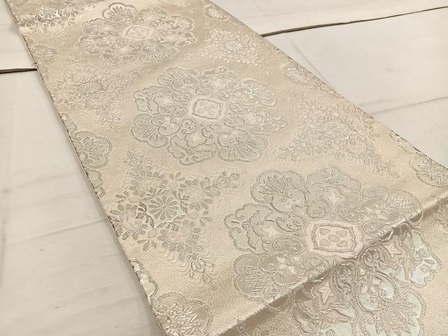 平和屋着物◎六通柄袋帯　唐織　正倉院花文　銀糸　正絹　逸品　BAAW1452mz