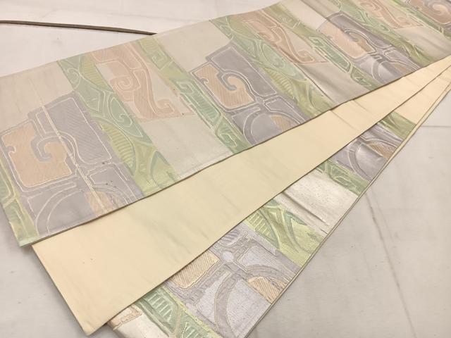 平和屋着物◎六通柄袋帯　幾何学文様　金糸　引箔　正絹　逸品　BAAW1458mz