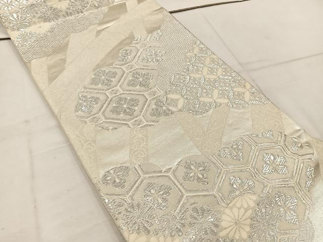 平和屋着物◎六通柄袋帯 雲取り蜀江花文 金糸 引箔 正絹 逸品 BAAW1459mz