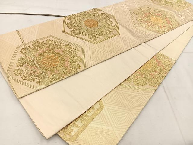 平和屋着物◎六通柄　京袋帯　亀甲花文　金糸　正絹　逸品　BAAW1460mz