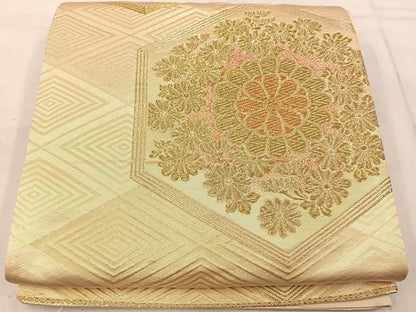 平和屋着物◎六通柄　京袋帯　亀甲花文　金糸　正絹　逸品　BAAW1460mz