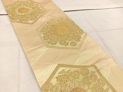 平和屋着物◎六通柄　京袋帯　亀甲花文　金糸　正絹　逸品　BAAW1460mz