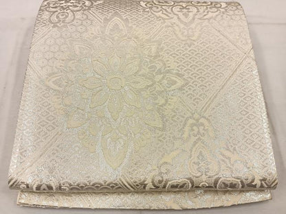 平和屋着物◎六通柄袋帯 草花文 銀糸 正絹 逸品 BAAW1461mz