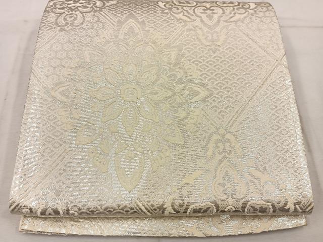 平和屋着物◎六通柄袋帯 草花文 銀糸 正絹 逸品 BAAW1461mz
