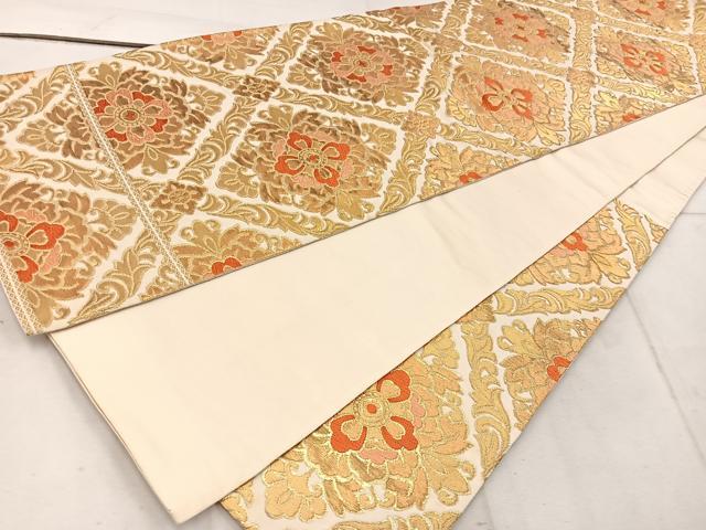 平和屋着物◎西陣　服部織物謹製　六通柄袋帯　唐織　松風　草花文　金糸　正絹　逸品　BAAW1462mz