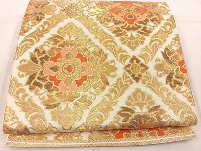 平和屋着物◎西陣　服部織物謹製　六通柄袋帯　唐織　松風　草花文　金糸　正絹　逸品　BAAW1462mz