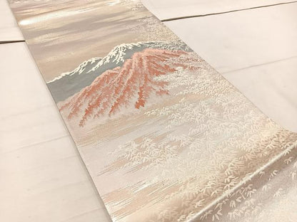 平和屋着物◎六通柄袋帯 遠山文 銀糸 正絹 逸品 BAAW1463mz
