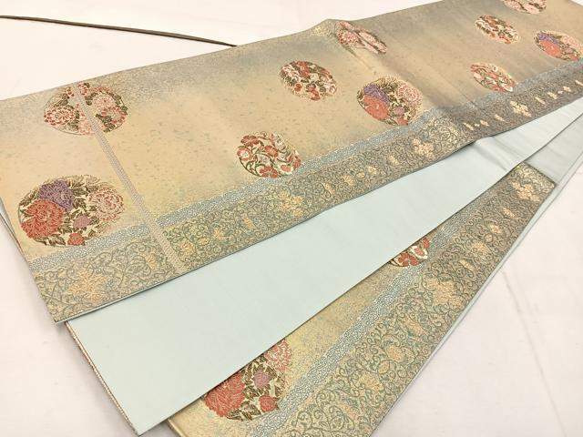 平和屋着物◎六通柄袋帯 唐織 草花丸文 金糸 引箔 正絹 逸品 BAAW1464mz