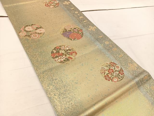 平和屋着物◎六通柄袋帯 唐織 草花丸文 金糸 引箔 正絹 逸品 BAAW1464mz