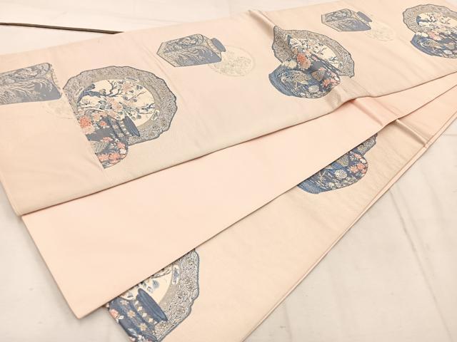 平和屋着物◎六通柄袋帯 唐織 陶器花鳥文 金糸 正絹 逸品 BAAW1465mz