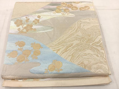 平和屋着物◎六通柄袋帯 遠山枝梅文 金糸 正絹 逸品 BAAW1469mz