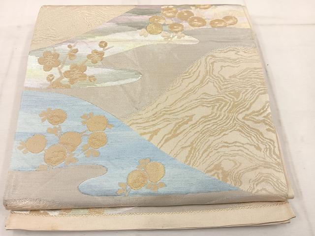 平和屋着物◎六通柄袋帯 遠山枝梅文 金糸 正絹 逸品 BAAW1469mz