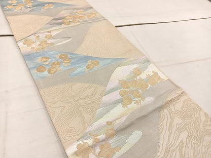 平和屋着物◎六通柄袋帯 遠山枝梅文 金糸 正絹 逸品 BAAW1469mz