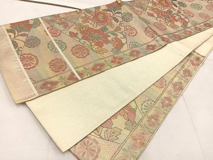 平和屋着物◎佐賀錦 六通柄袋帯 切嵌枝花文 金糸 正絹 逸品 BAAW1472mz