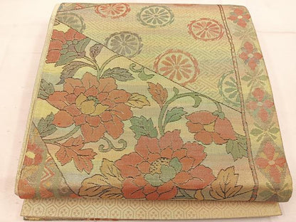 平和屋着物◎佐賀錦 六通柄袋帯 切嵌枝花文 金糸 正絹 逸品 BAAW1472mz
