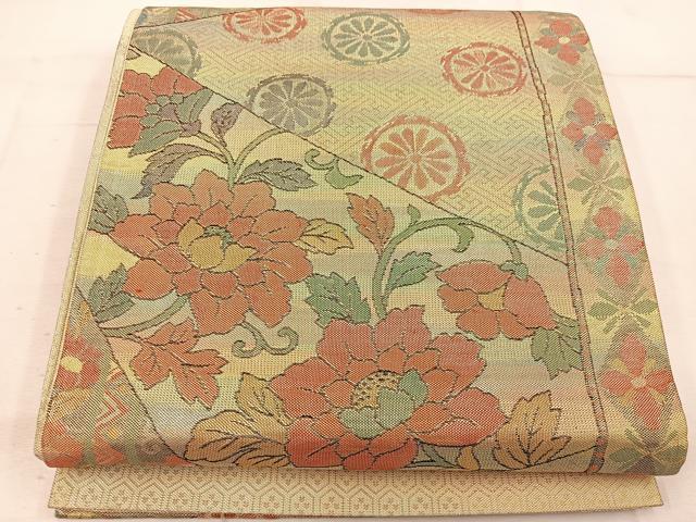 平和屋着物◎佐賀錦 六通柄袋帯 切嵌枝花文 金糸 正絹 逸品 BAAW1472mz