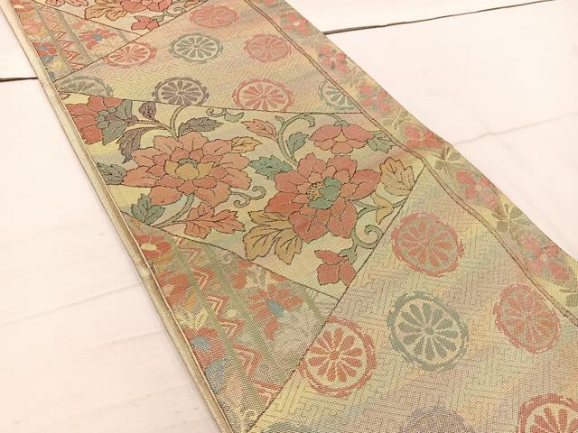 平和屋着物◎佐賀錦 六通柄袋帯 切嵌枝花文 金糸 正絹 逸品 BAAW1472mz
