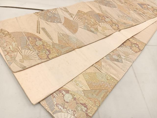 平和屋着物◎西陣 六通柄袋帯 扇面御所車花文 金銀糸 証紙付き 正絹 逸品 BAAW1473mz