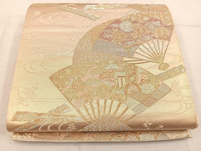 平和屋着物◎西陣 六通柄袋帯 扇面御所車花文 金銀糸 証紙付き 正絹 逸品 BAAW1473mz