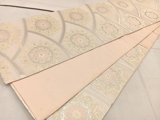 平和屋着物◎六通柄袋帯 唐織 草花文 銀糸 正絹 逸品 BAAW1474mz