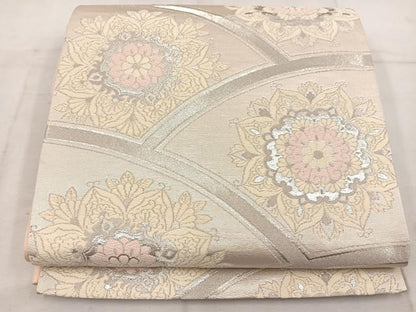 平和屋着物◎六通柄袋帯 唐織 草花文 銀糸 正絹 逸品 BAAW1474mz