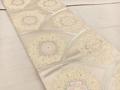 平和屋着物◎六通柄袋帯 唐織 草花文 銀糸 正絹 逸品 BAAW1474mz