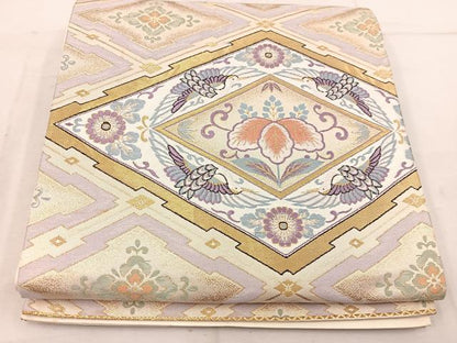 平和屋着物◎六通柄袋帯 唐織 清少錦 飛鶴花文 金糸 正絹 逸品 BAAW1476mz