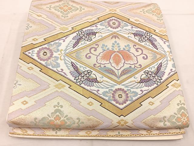 平和屋着物◎六通柄袋帯 唐織 清少錦 飛鶴花文 金糸 正絹 逸品 BAAW1476mz