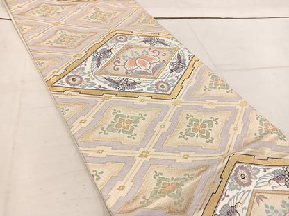 平和屋着物◎六通柄袋帯 唐織 清少錦 飛鶴花文 金糸 正絹 逸品 BAAW1476mz