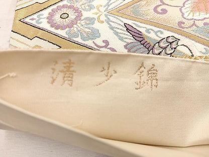 平和屋着物◎六通柄袋帯 唐織 清少錦 飛鶴花文 金糸 正絹 逸品 BAAW1476mz