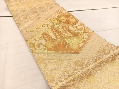 平和屋着物◎佐賀錦　太鼓柄袋帯　駒刺繍　桐花文　金糸　正絹　逸品　BAAW1479mz