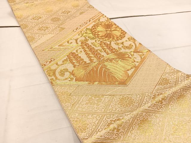 平和屋着物◎佐賀錦　太鼓柄袋帯　駒刺繍　桐花文　金糸　正絹　逸品　BAAW1479mz