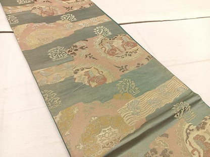 平和屋着物◎六通柄袋帯　動物花文　金銀糸　引箔　正絹　逸品　BAAW1480mz