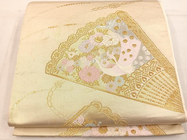 平和屋着物◎六通柄袋帯 唐織 檜扇孔雀花文 金銀糸 正絹 逸品 BAAW1481mz
