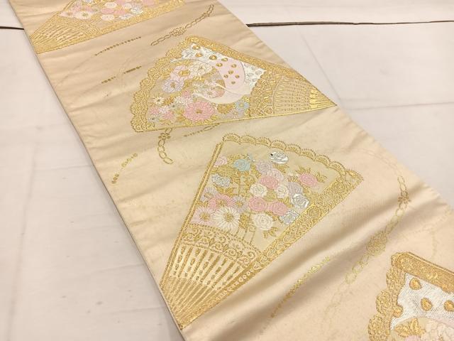 平和屋着物◎六通柄袋帯 唐織 檜扇孔雀花文 金銀糸 正絹 逸品 BAAW1481mz