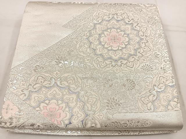 平和屋着物◎六通柄袋帯　唐織　蜀江花文　銀糸　正絹　逸品　BAAW1482mz
