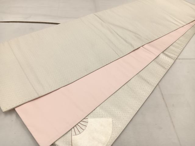 平和屋着物◎太鼓柄袋帯 中国三大刺繍 相良刺繍 扇面 銀糸 正絹 逸品 BAAW1483mz