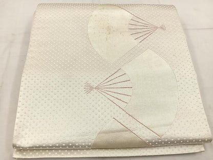 平和屋着物◎太鼓柄袋帯 中国三大刺繍 相良刺繍 扇面 銀糸 正絹 逸品 BAAW1483mz