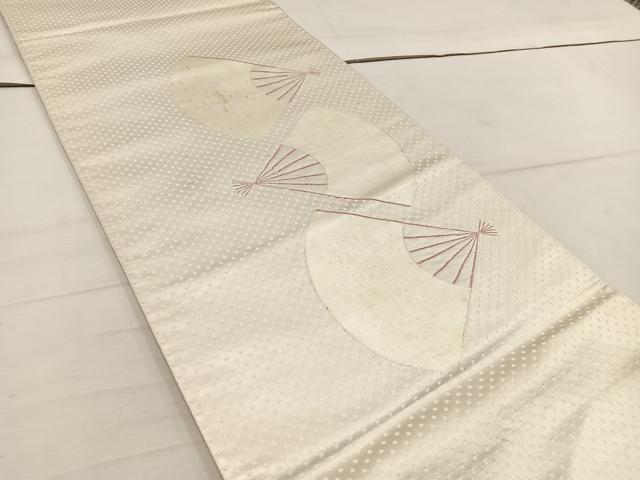 平和屋着物◎太鼓柄袋帯 中国三大刺繍 相良刺繍 扇面 銀糸 正絹 逸品 BAAW1483mz